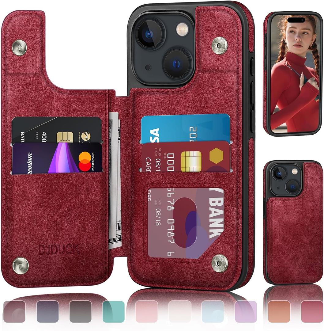 DJDUCK Designed for iPhone 15 Plus Case Wallet with Card Holder, [Magnetic Clasp Cover] [RFID Blocking Leather Protection] Shockproof Women Men Cases 6.7 Inch for Apple 15 Plus Red