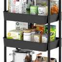 Sywhitta 6-Tier Plastic Rolling Utility Cart with Handle, Multi-Functional Storage Trolley for Office, Living Room, Kitchen, Movable Storage Organizer with Wheels, Black