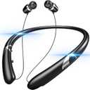 Bluetooth 5.3 Neckband Bluetooth Headphone, Retractable Headphones IPX5 Sweatproof & Vibration Notifications, Secure Fit and Stereo Sound for Cycling and Hiking