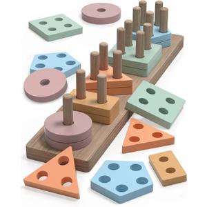 Montessori Toys for 1 2 Year Old Girl and Boy Birthday Gifts, Shape Sorter Wooden Toys for Toddlers Age 1-3 2-4, Learning Educational Sensory Stacking Toddler Puzzles