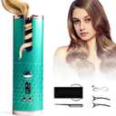 Automatic Curling Iron, Hair Curling Iron for Hair Styling, Cordless Auto Hair Curler, with 6 Temps and Timers, Auto Shut-Off, Fast Heating, Rechargeable Cordless Hair Curler 1 (Green) (Green)