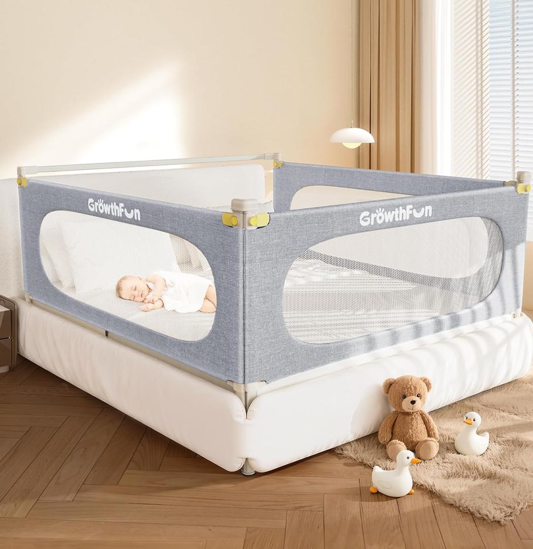 3-Piece King Size Bed Rail for Toddlers, Baby Bed Rail Guard with Height Adjustable Toddlers Bed Rail, Kids Safety Bed Rail for King Size Bed (78.7"x78.7"x74.8" - Grey)
