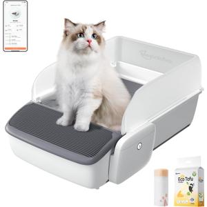 Self-Cleaning Litter Box, Automatic Cat Litter Box, Robot Open Top Litter Box, Scooper Free with Smart App Control, Anti-Pinch, Odor Free Waste Disposal, Spacious for Multiple Cats (Litter not Included)