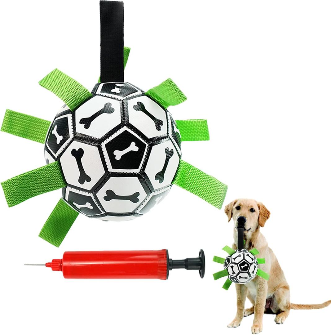 Dog Soccer Ball Indestructible for Tug of War Dog Yard Toys Herding Ball for Dogs Bone Pattern Interactive Toys for Dogs(Black) (Bone)