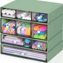 Desk Storage Organizer with 9 Drawers, 4 Tiers Stackable Desktop Craft Storage Drawers, Clear Storage Box Caddy for Stationary Makeup Jewelry Office Craft Supplies (Green)