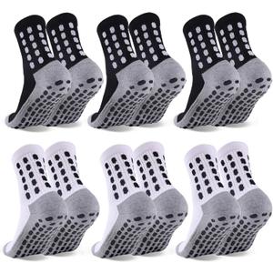6 Pairs Kids Grip Soccer Socks Cushioned Non Slip Football Athletic Sports Socks for Boys Girls (Medium)