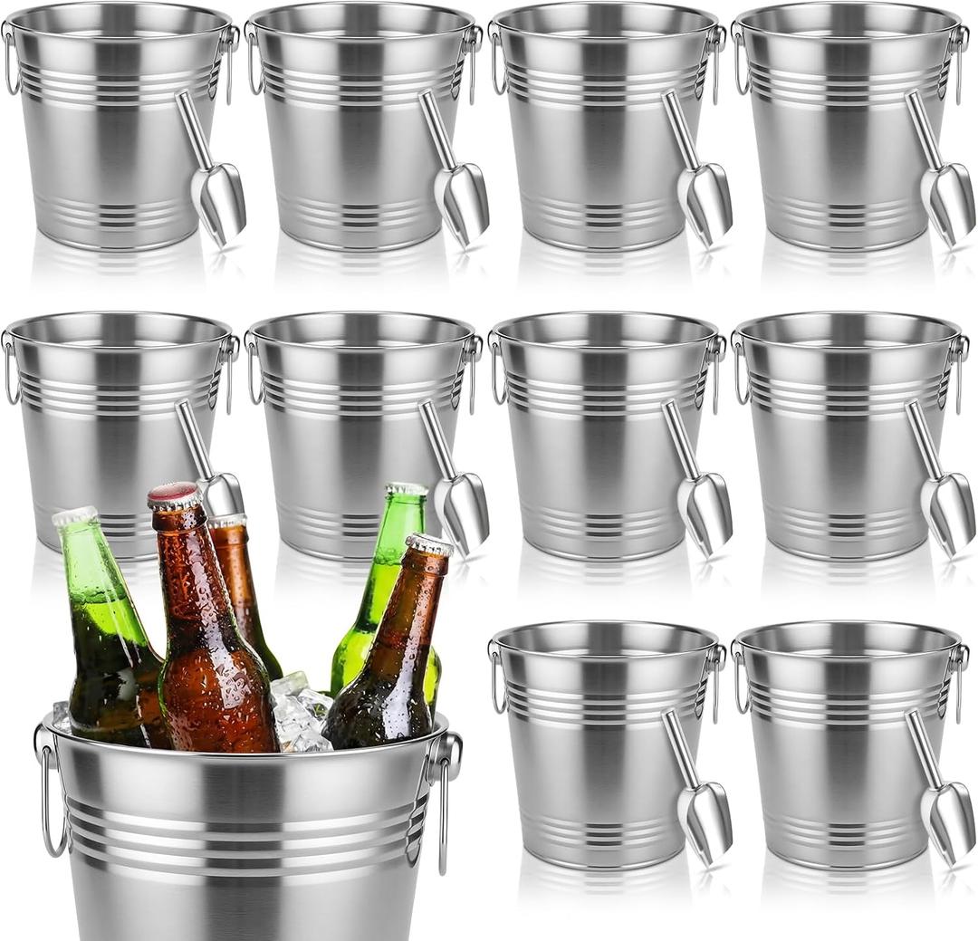 meekoo 10 Set 7.4 QT/ 7 L Ice Bucket with Scoop Bulk, Stainless Steel Champagne Ice Bucket for Parties Insulated Wine Chiller Buckets with Handle to Keep Frozen Longer, Ideal for Cocktail Bar Wine