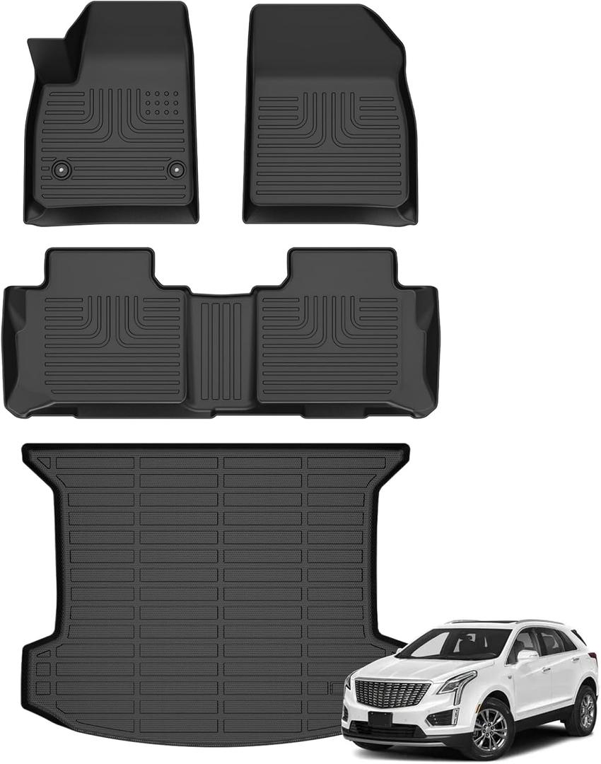 Floor Mats & Cargo Liner for Cadillac XT5 2017-2026 All Weather Automotive TPE Liners Set Anti-Slip Waterproof Floor Liners Accessories (Car Mats+Trunk Mat) Black