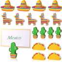 18 Pcs Mexican Cinco De Mayo Wooden Place Card Holder and 25 Pcs Gold Foil White Card Mexican Wooden Table Sign Picture Number Sign Stands Holder for Mexica Fiesta Party Events