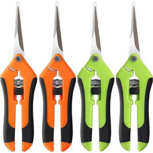 BEoffer 4 Pack Pruning Shears, 6.5 Inch Garden Scissors Gardening Hand Pruning Snips with Straight Stainless Steel Precision Blades for Gardening Flower Plant Precise Trimming and Pruning Maintenance (Orange Green)