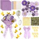 Wavwavw 61 Pcs DIY Graduation Cap Decorations Kit, 2026 Grad Cap Decor Included Bow Paper Flowers 3D Butterfly Pearl Letters Stickers Glitter Construction Paper for DIY Grad Hat Topper(Purple)