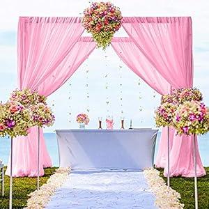 DUOBAO Chiffon Backdrop Curtain 5FTx7FT Sheer Fabric Drapes for Wedding Ceremony Voile Curtains 2 Panels 29''x84'' Photography Backdrops Drape Party Stage Background (Pink)