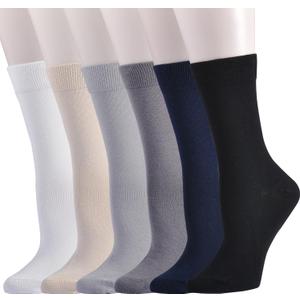 EPEIUS Women's Crew Socks - Soft Thin Seamless Viscose Dress Calf Socks for Business,Trouser Sox 3/6 Pairs (Size 9-11, Mixed Color 1_6 Pack)