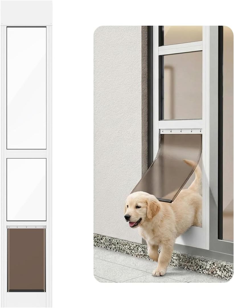 Dog Door for Sliding Glass Door, Adjustable Height 75 3/5" to 80", Aluminum Frame Sliding Door Dog Door Insert, Suitable for Medium Dogs Up to 30 lbs(Medium,White)
