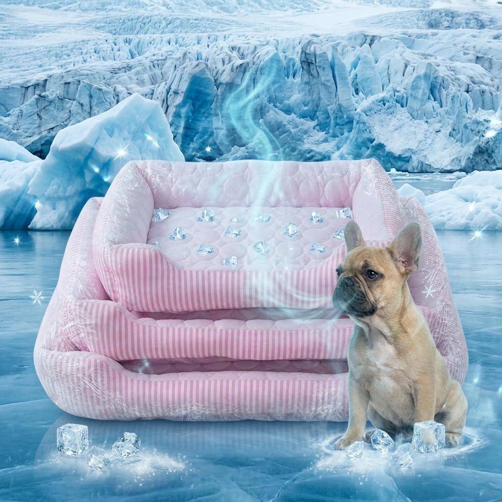 Cooling Dog Bed for Large Medium Small Dogs, Breathable Dog Cooling Mat with Self Cooling Ice Silk Fabric, Washable Summer Pet Bed for Indoor Outdoor, Pink Small