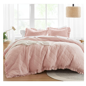 Comfort Spaces Blush Queen Duvet Cover Set  3 Pieces Ruffle Diamond Quilted Duvet Cover, All Season Lightweight, CottonLike Softness PreWashed Microfiber Queen Bedding Cover & Shams, Queen