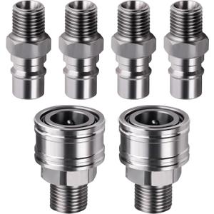 M16-M14 Hydraulic Attachment Quick Fittings (Straight Through Unvalved Coupler) Compatible with Mini Excavator Hydraulic (4 Male and 2 Female Connectors)