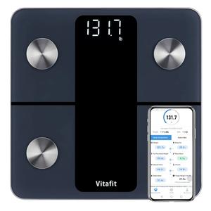 Vitafit Smart Bathroom Scale Body Weight, High Accuracy Assured by Weight Scale Professional Factory Since 2001, App Sync 13 Body Composition Including BMI, Body Fat and Muscle, 400lb, LED, Black