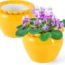 2pcs 6.5inch Design Self Watering Pot for Indoor Plants Yellow Indoor Plants Herbaceous Plants Flowers Terracotta Pots African Violet Pots Ceramic Orchid Planter Absorbent Inner Pot