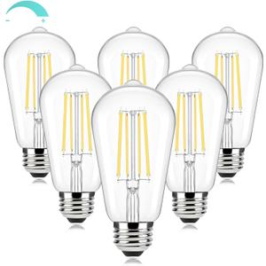 Brightever Dimmable LED Light Bulbs 60W Equivalent, 4000K Neutral White Edison Light Bulb, 7W, 850LM Vintage E26 Base Bulb, 90+CRI, ST58 Clear Glass Antique LED Filament Bulbs for Bathroom, 6-Pack