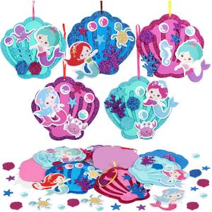 Fennoral 8 Pack Mermaid Craft for Kids Creative Make Your Own Mermaid Shell Foam Stickers DIY Arts and Crafts for Kids Boys Girls Summer Art Activity Party Decoration Birthday Gifts