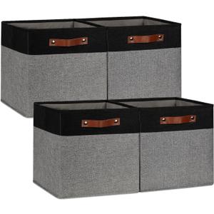 DULLEMELO 12x12 Storage Cubes, Collapsible Sturdy Cube Storage Bins With Handles for Organizing,Fabric Storage Cubes Baskets for Shelves Nursery Closet Home Organization and Storage (Black&Grey) (12"-4 pack)