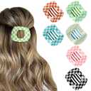6Pcs Flat Checkered Hair Clips for Women,Volume Flat Top Hair Claw Colorful Kabuki Y2K Clip for Thick or Thin Hair,Picura Strong Hold No Slip Barrettes