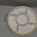 yarlung Ceramic Divided Serving Dishes Platter with Clear Lid, 11 Inch Bamboo Appetizer Tray with Handles 5 Removable Snacks Bowls Relish Tray for Candy and Nut, Chips and Dips, Veggies