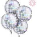 xo, Fetti Iridescent Disco Ball Metallic Silver Foil Balloons - 3 pk, 22" | Last Disco Bachelorette Decorations, Groovy Birthday Party Supplies, 70s Baby Shower, NYE, Space Cowboy
