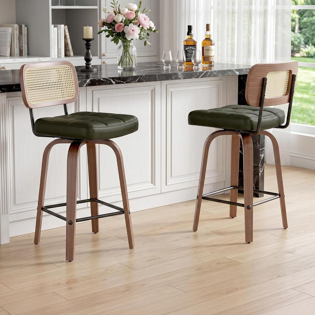 Swivel Counter Height Bar Stools Set of 2, PE Rattan
