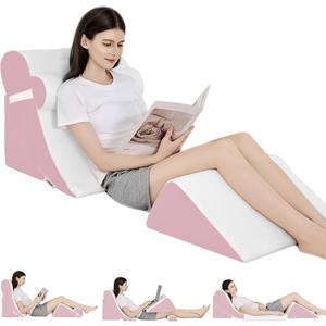 4PCS Orthopedic Bed Wedge Pillow Set for Post Surgery & Pain Relief, Adjustable Wedge Pillow for Back, Acid Reflux,Sitting up in Bed,Recovery, Snoring, Body Pillow for Sleeping (4PCS-22'', White/Pink)