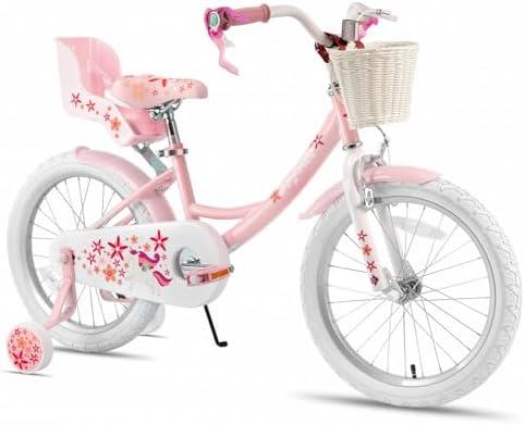 JOYSTAR Unicorn Kids Bike for Girls Ages 2-9 Years Old, 18" Kids Bike with Training Wheels, Doll Seat, Streamers and Basket, Toddler Girls Bike, Multiple Colors