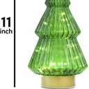 Glass Christmas Tree Light with Timer, Battery Operated Green Lit Xmas Tree Figurine, Lighted Mercury Glass Decor Cordless Cone Crystal Figurine Tabletop Lamp, Light Up rbol de Navidad with Lights