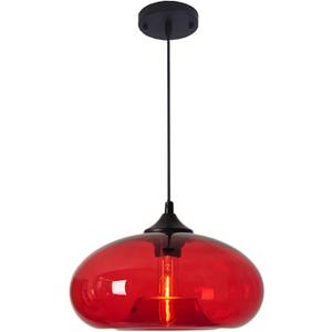 11" Industrial Vintage Colorful Glass Pendant Lighting 1-Light Farmhouse Loft Bar Ceiling Hanging Lamp Kitchen Island Dining Room Bedroom Chandelier (Red)