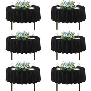 sancua 70 Inch Round Tablecloths Black, 6 Pack - Circle Fabric Cloth Table Cloths for Wedding Party Reception Banquet Birthday, Washable Polyester Table Cover (Fit 20-58 Inch Tables)