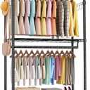Sweetcrispy Rolling Clothes Rack, Heavy Duty Garment Racks 3 Tiers Portable Adjustable Wire Shelves with Wheels, Hanging Rods, Hooks Freestanding Clothing Wardrobe Closet (17.7"L x 47.2"W x 80.3"H) (Black-Large)