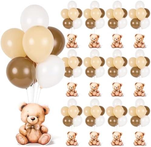 12 Sets Brown Bear Baby Shower Balloon Stand Kit for Table Teddy Bear Table Centerpieces Party Decor Baby Shower with Balloon Decoration for Girl and Boy Birthday Newborn Gender Reveal Party Supplies