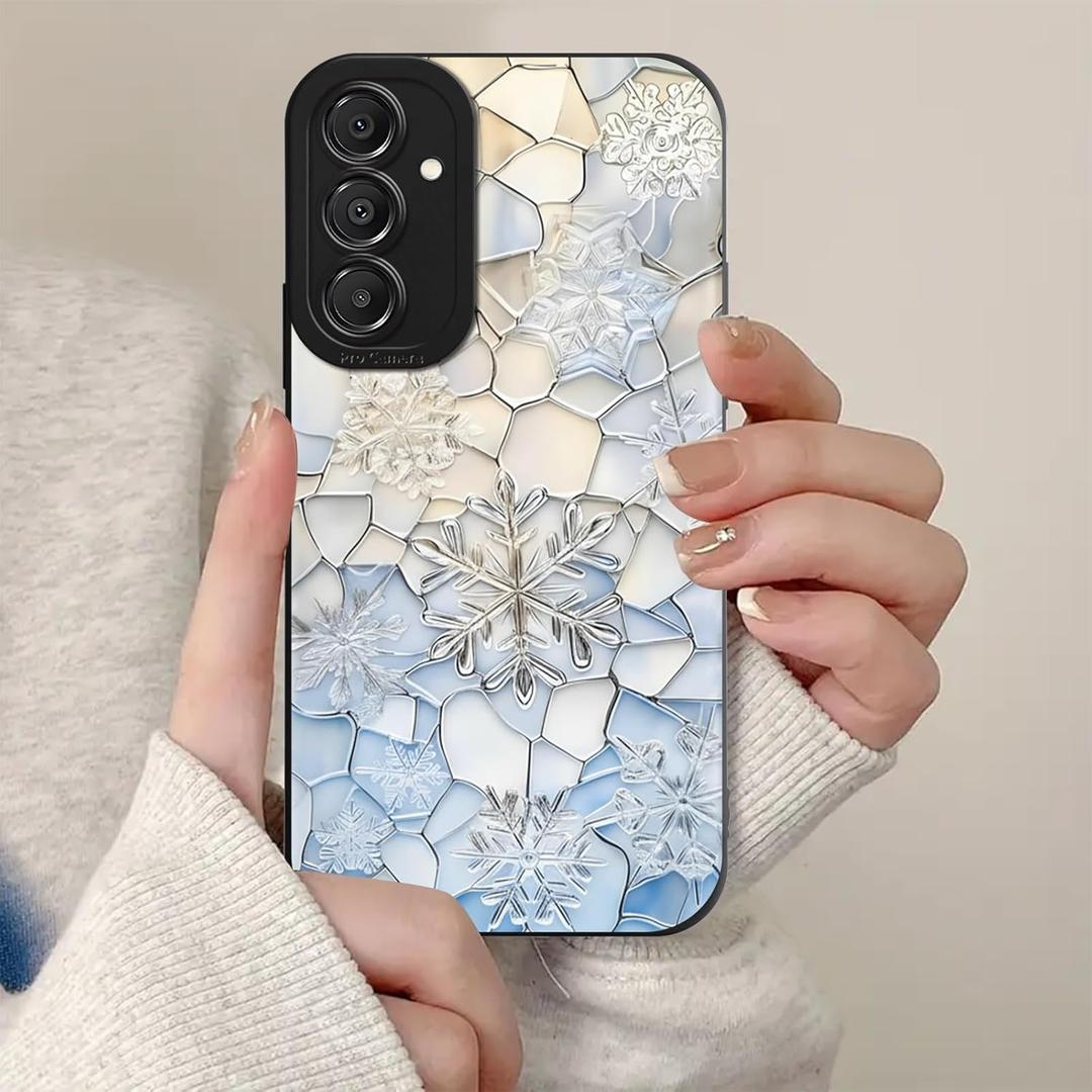Stained Glass Winter Snowflake Phone Case for Samsung Galaxy S23 Ultra 5G 6.8", Cute Christmas Snowflake Pattern Design Cover for Girl Women, Soft TPU Shockproof Protective Cases for Samsung S23 Ultra