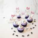 3 x Ephlyn 36Pcs Halloween Ghost Cupcake Toppers Pink Glitter Halloween Baby Shower Cupcake Decorations Little Boo Cupcake Toothpicks for Birthday Ghost Party Cake Decorations