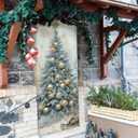 MKGRXZCW Blue Christmas Tree Front Door Cover, Vintage Christmas Tree Winter Holiday Door Covers Hanging Photography Backdrop Decorations for Indoor Outdoor Xmas Party Decor, 35 * 79 Inch