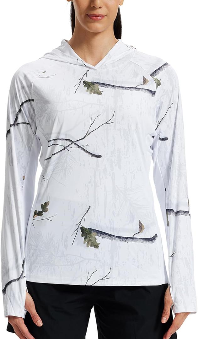 LOOGU Women's UPF 50+ Sun Protection Hoodies Shirts Slim Fit Long Sleeve Lightweight Quick Dry Fishing Hking Outdoor (White)