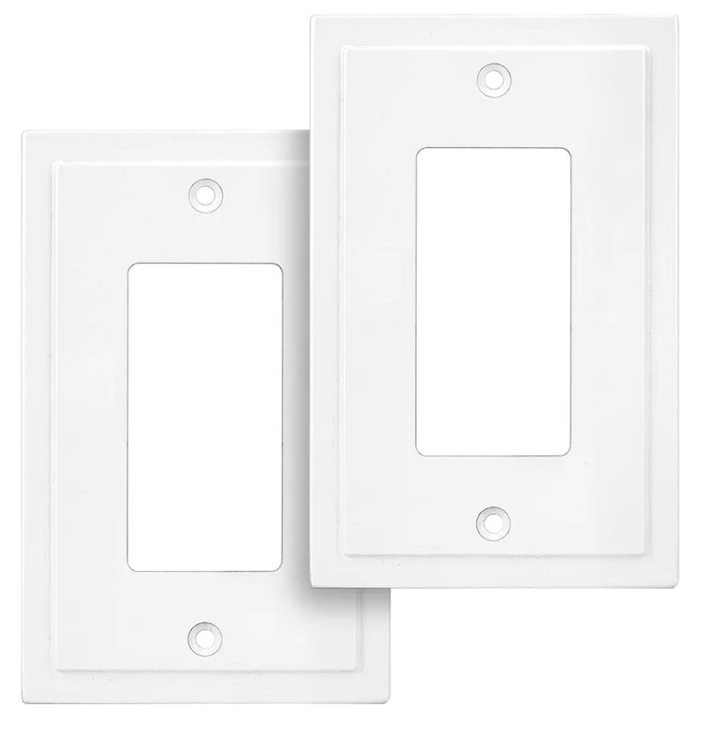 Modern Edge Decorative Wall Plate Switch Plate Outlet Cover, Durable Solid Zinc Alloy (Single Decorator 7PKS, White)