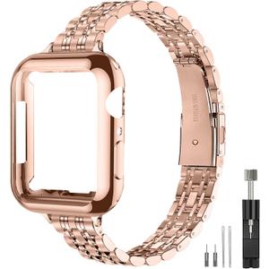 Slim Watch Band Compatible with Apple Watch 41mm 45mm 42mm 44mm 40mm 38mm Metal Stainless Steel Watchband Suitable for iWatch 10/9/8/7/6/5/4/3/2/1/SE Series Women Luxury Strap (38mm 40mm 41mm, Rose gold)