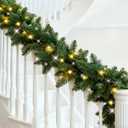 Prelit Christmas Garland with Lights, Artificial Christmas Garland for Stairs Railing, Lighted Battery Operated Christmas Garland with Timer, Greenery Xmas Garlands for Mantle (1-Pack 8.9FT)