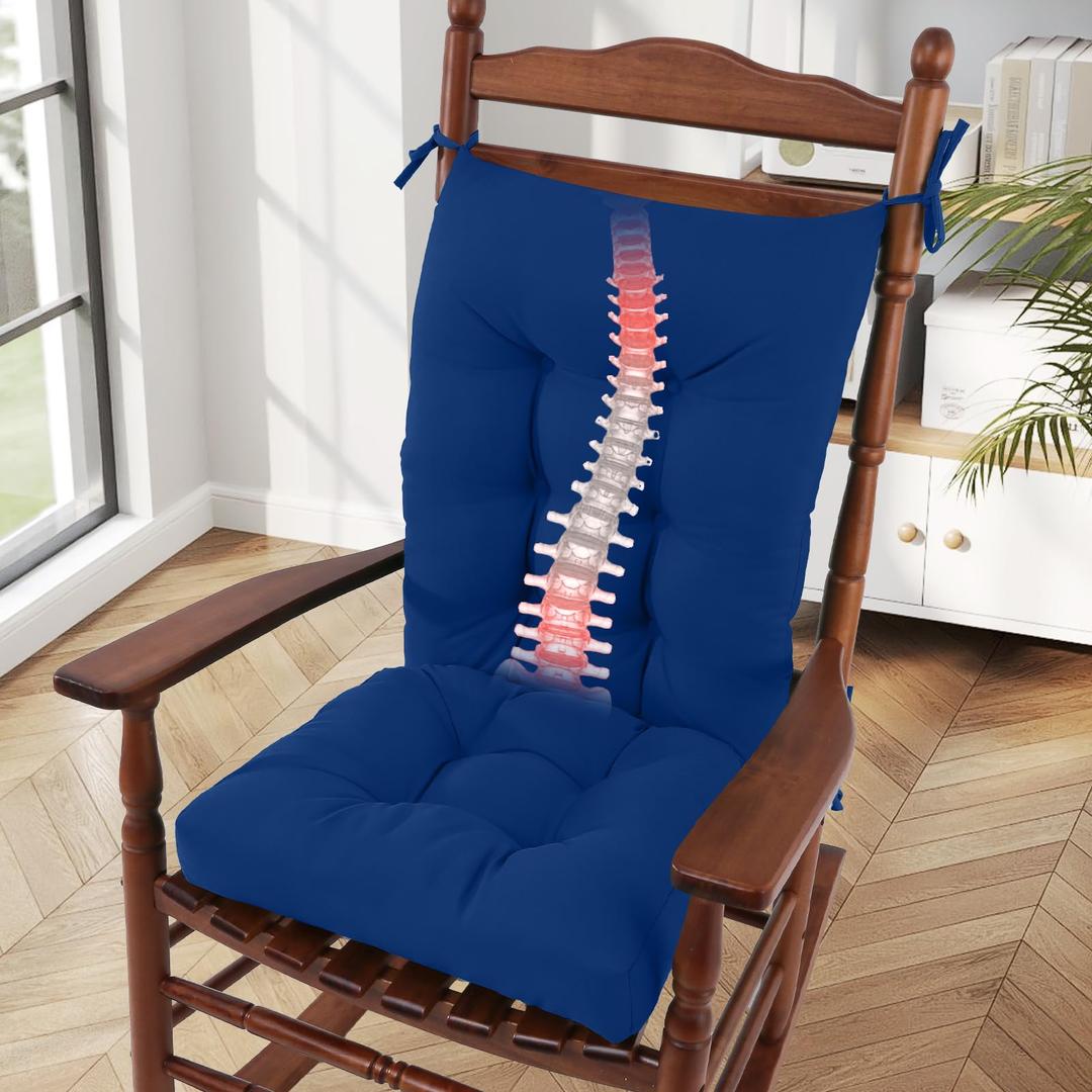 idee-home Rocking Chair Cushion, Glider Rocker Replacement Cushions, Waterproof Wicker Chair Cushions Indoor/Outdoor, Tufted Patio Seat Pads for Rocker Furniture, 21x17 Inch, Dark Cerulean