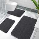 OLANLY Bathroom Rugs Sets 3 Piece, Soft Absorbent Chenille Bath Mats and U-Shaped Contour Toilet Rug, Quick Dry, Home Decor Accessories, Bath Mat Set for Bathroom (36"x24"+24"x16"+24"x20", Dark Grey)