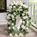 Waipfaru Artificial Geraniums Flowers for Outdoors, 2Pcs UV Resistant Faux Hanging Plants Outside Decor, Realistic White Faux Silk Flowers for Outdoor Planters Patio Porch Garden Home