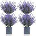 Fake Plants Lavender- 4 Pack Small Artificial Plants Indoor Faux Potted Lavender Flower Purple Rustic Decor for Home Bathroom Bedroom Windowsill Kitchen Shelf Office Coffee Table Centerpiece