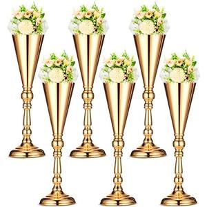 Potchen 6 Pcs Flower Trumpet Gold Vase Tabletop Centerpiece Gold Tall Flower Vases Bulk Wedding Table Decorative Centerpiece Table Decorations Arrangements for Floral Party Anniversary Birthday(L)