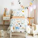 Joyreap 4 Piece Cotton Toddler Bedding Set for Kids Boys n Girls, Dinosaur Theme Cream White n Orange Reversible Design, Includes Quilted Comforter, Fitted Sheet, Top Sheet, and Pillow Case (Colorful Dinosaur 02)